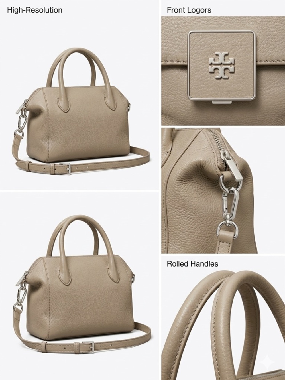 Tory Burch Ashlynn Mini Satchel French Gray Pebble Leather Crossbody Bag - Picture 2 of 6